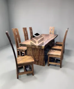 meja makan kayu trembesi minimalis-meja makan kayu-meja kayu besar-meja kayu tebal