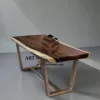 meja minimalis kayu trembesi-meja makan kayu solid-meja kayu besar-meja kaki besi-meja makan industrial