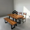 set meja makan industrial kayu trembesi-meja kayu besar-meja kayu trembesi