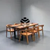set meja makan minimalis kayu trembesi-meja kayu besar-meja kayu resin-meja river kaca-furniture cafe-meja cafe-kursi makan jati minimalis
