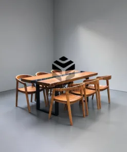 set meja makan minimalis kayu trembesi-meja kayu besar-meja kayu resin-meja river kaca-furniture cafe-meja cafe-kursi makan jati minimalis
