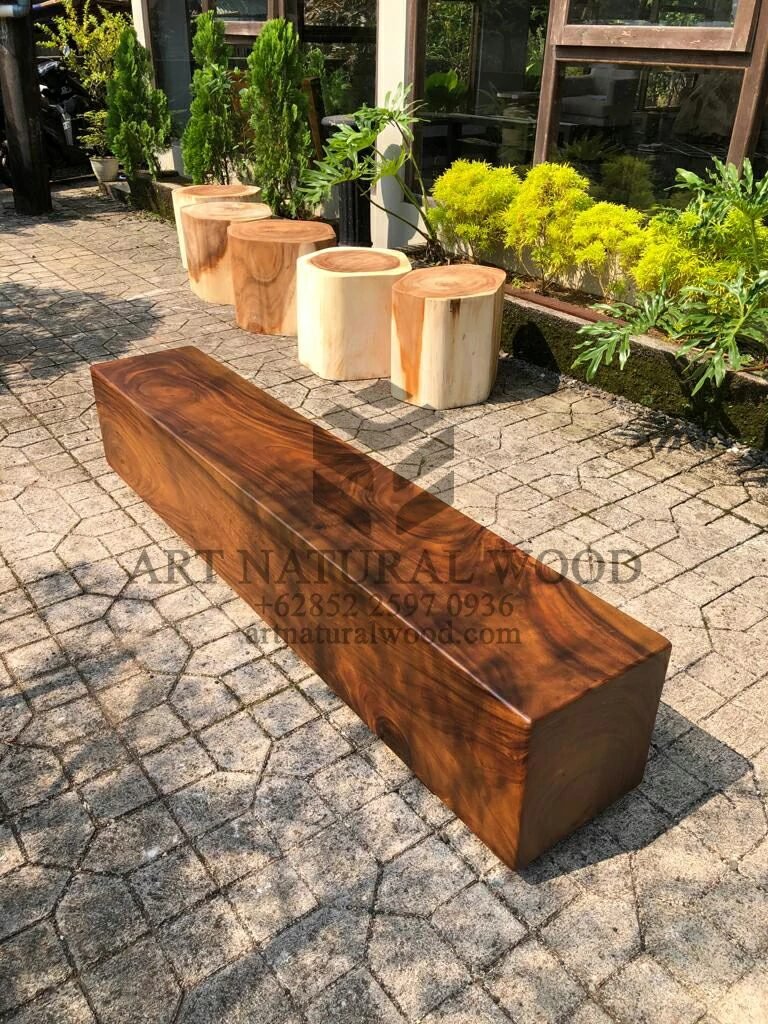 bangku balok kayu trembesi-bangku balok kayu utuh-bangku kayu utuh