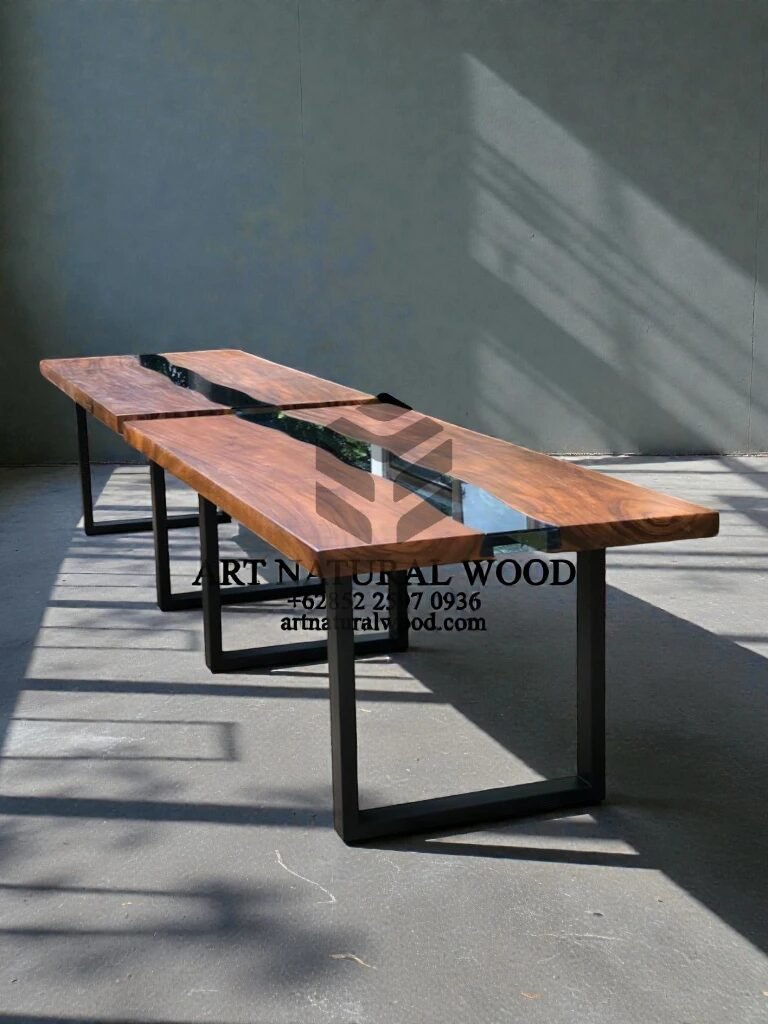 meja kayu unik-meja kayu besar-meja river kaca-meja resin-meja epoxy