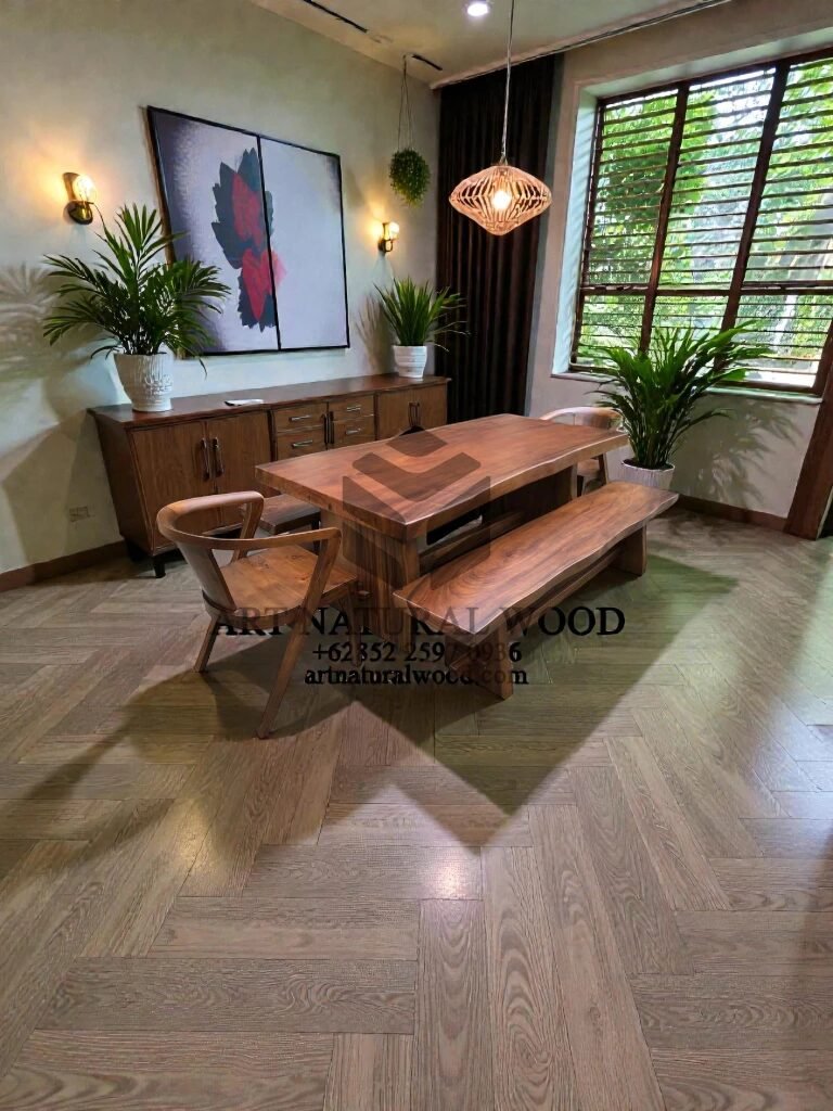 meja makan minimalis kayu utuh-meja kayu besar-meja makan kayu uth
