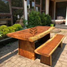 meja bangku cafe-set meja makan-meja bangku makan-meja kayu besar