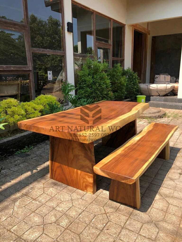 meja bangku cafe-set meja makan-meja bangku makan-meja kayu besar