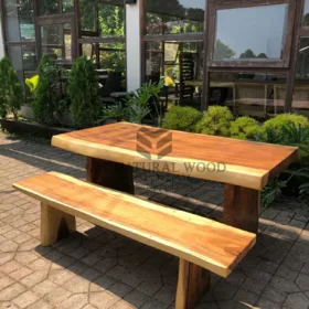 meja bangku cafe-set meja makan-meja bangku makan-meja kayu besar
