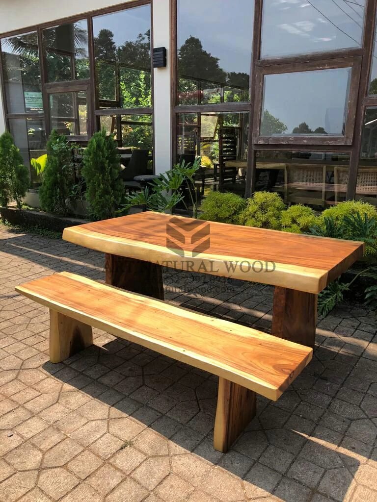meja bangku cafe-set meja makan-meja bangku makan-meja kayu besar