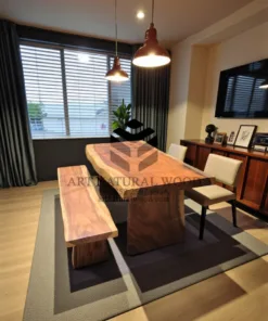 meja bangku cafe-set meja makan-meja bangku makan-meja kayu besar