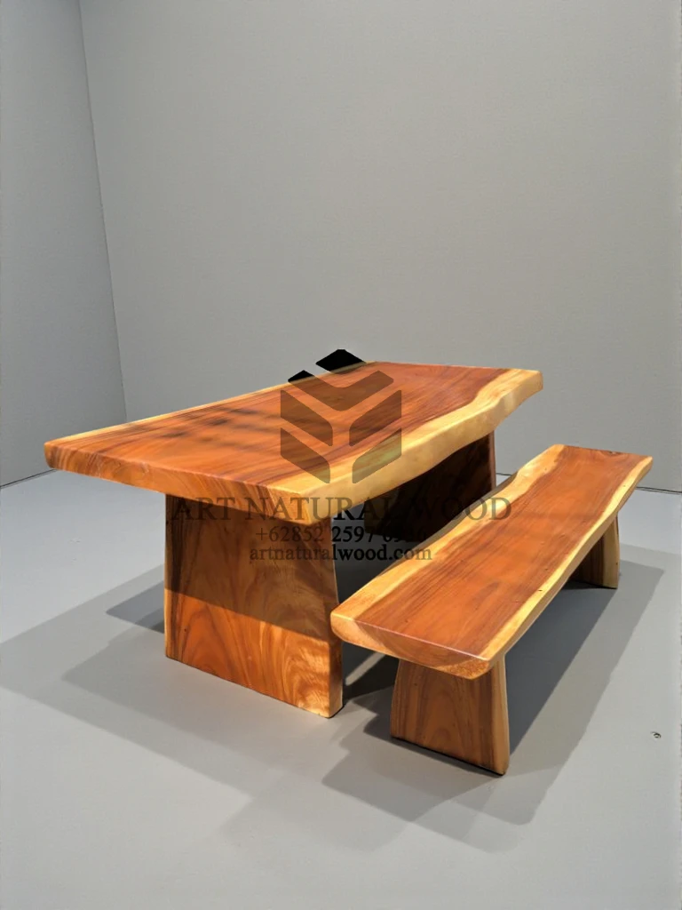 meja bangku cafe-set meja makan-meja bangku makan-meja kayu besar