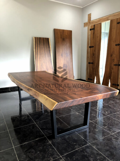 meja rapat kantor minimalis panjang kayu solid kaki besi-meja meeting kantor