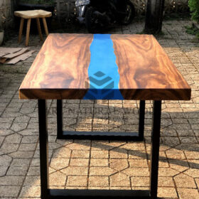 meja resin kayu solid trembesi kaki besi-meja epoxy kayu solid trembesi