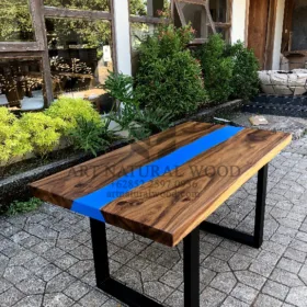 meja resin kayu solid trembesi kaki besi-meja epoxy kayu solid trembesi