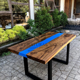 meja resin kayu solid trembesi kaki besi-meja epoxy kayu solid trembesi