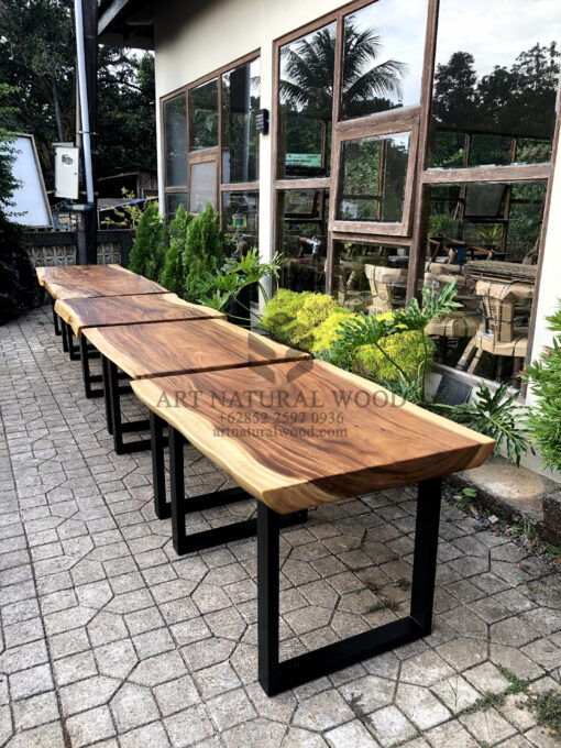 meja cafe minimalis kayu solid kaki besi-meja makan kaki besi