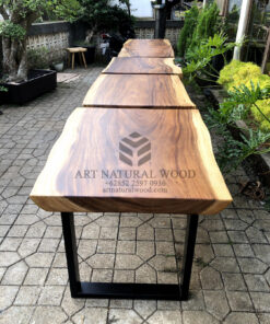 meja cafe minimalis kayu solid kaki besi-meja makan kaki besi