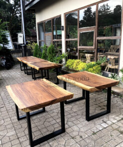 meja cafe minimalis kayu solid kaki besi-meja makan kaki besi