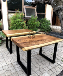 meja cafe minimalis kayu solid kaki besi-meja makan kaki besi