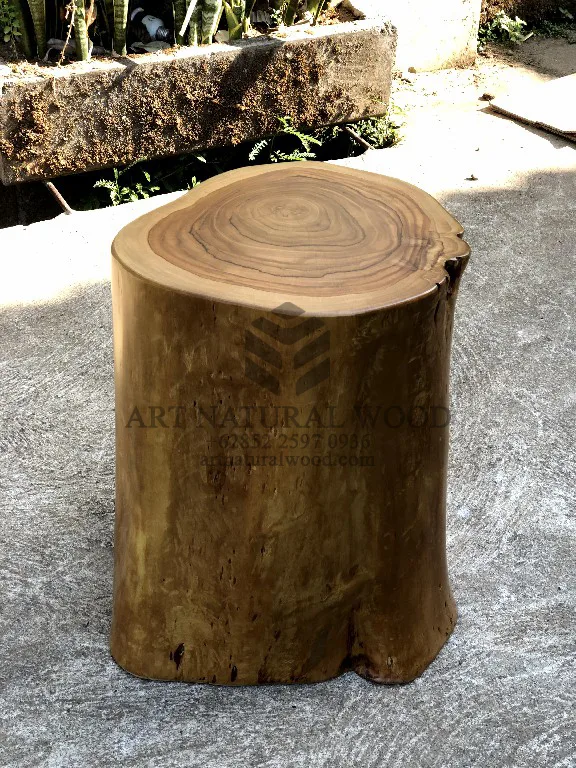 stool kayu bulat alami kayu trembesi-stool batang kayu
