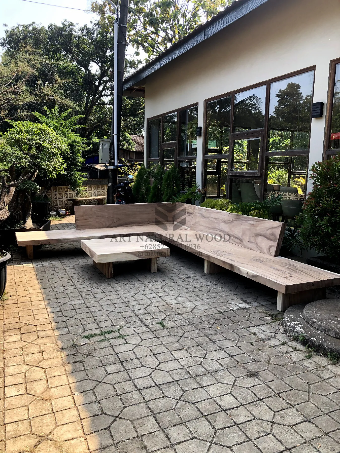 sofa cafe panjang kayu trembesi solid-sofa leter l besar-sofa outdoor besar