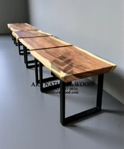 meja cafe minimalis kayu solid kaki besi-meja makan kaki besi