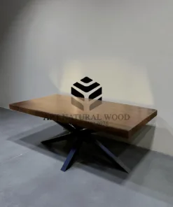 meja kayu kaki besi unik-meja makan kayu trembesi kaki besi