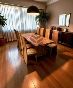 meja makan kayu trembesi solid 6 kursi