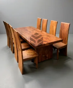 meja makan kayu trembesi solid 6 kursi
