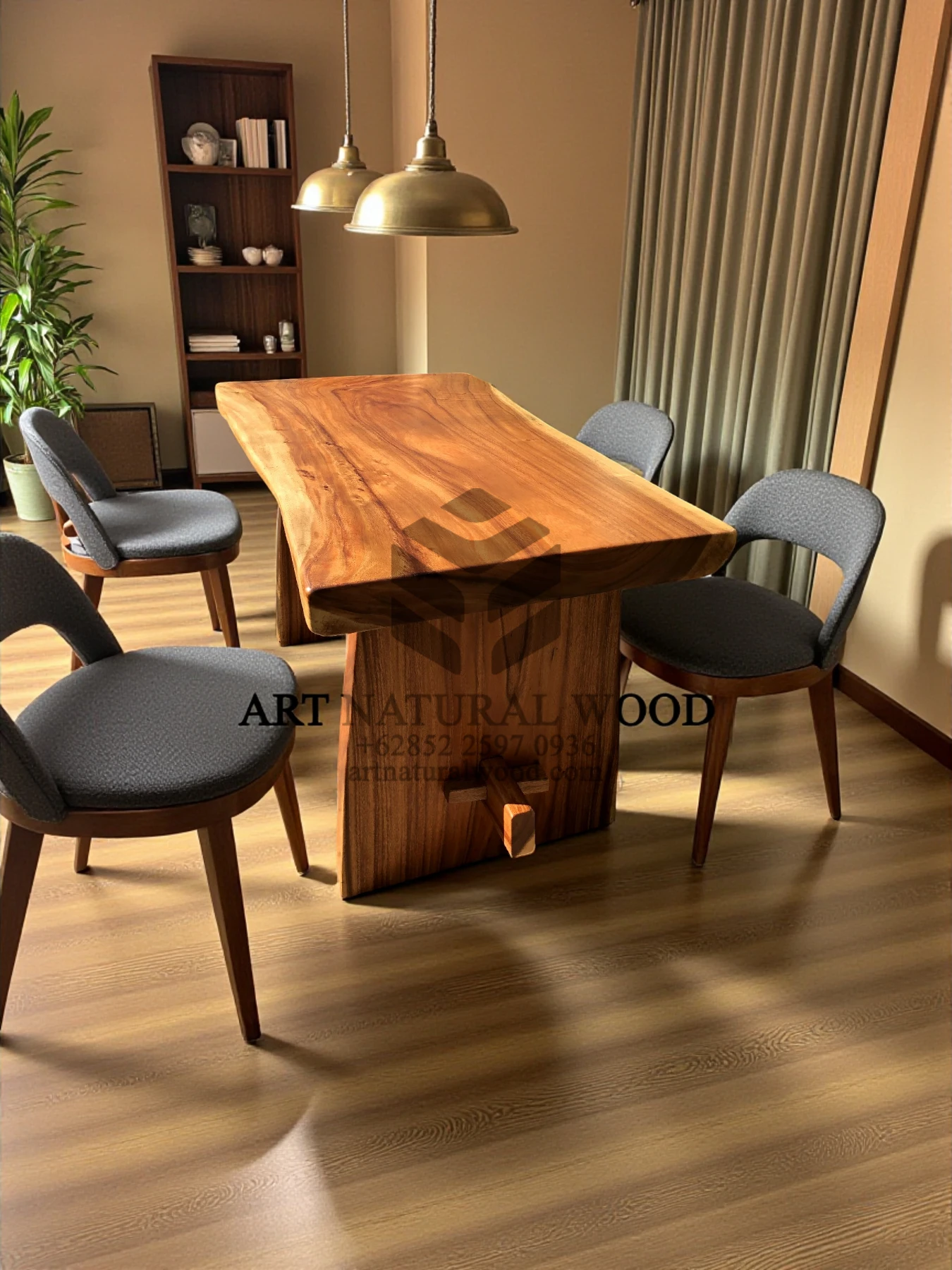 meja makan kayu utuh desain minimalis-meja makan kayu trembesi solid