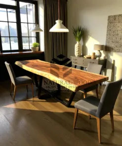 meja meeting kantor minimalis kayu trembesi solid besar