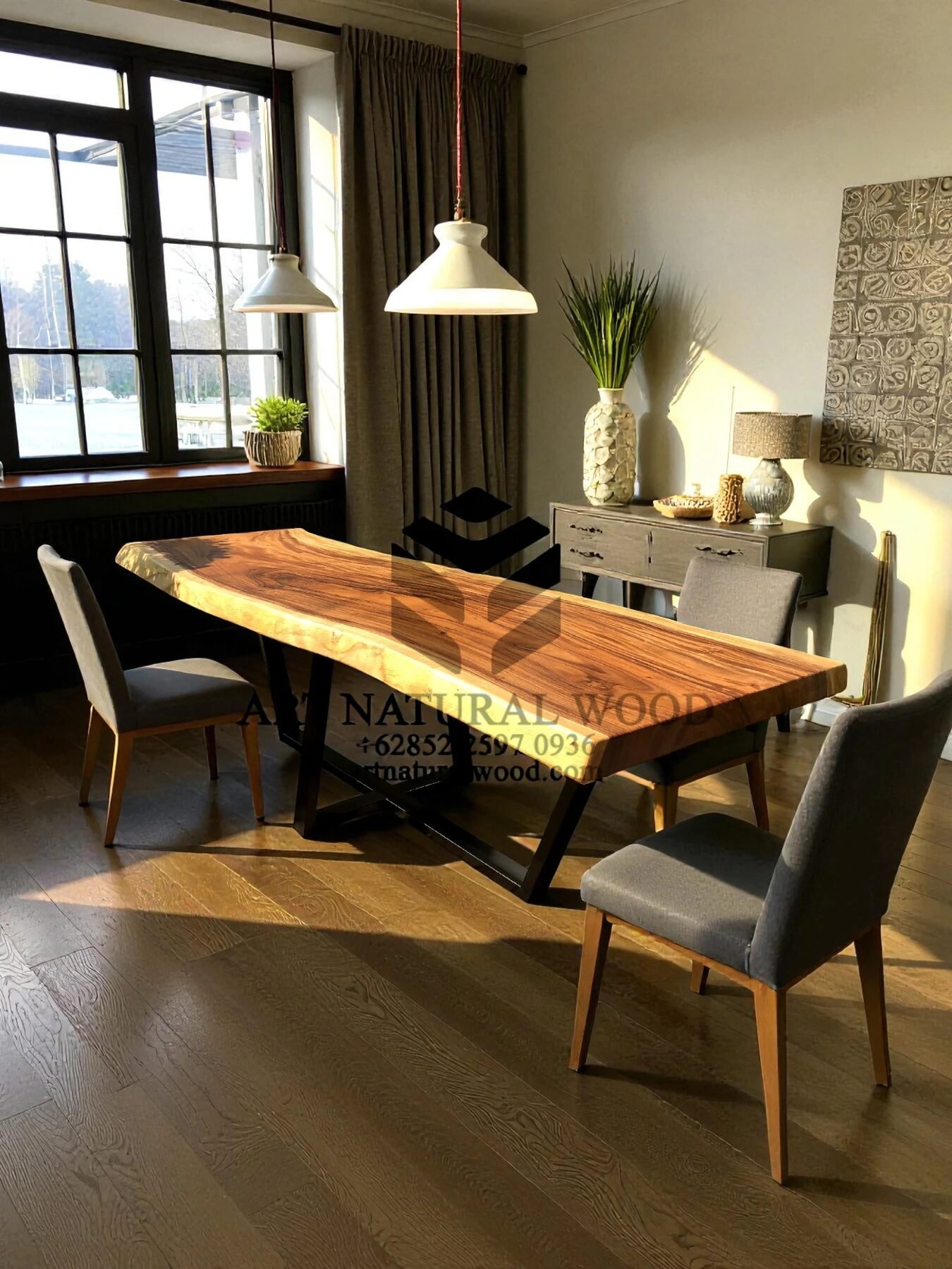 meja meeting kantor minimalis kayu trembesi solid besar