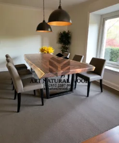 meja rapat kantor minimalis panjang kayu solid kaki besi-meja meeting kantor