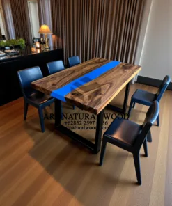 meja resin kayu solid trembesi kaki besi-meja epoxy kayu solid trembesi
