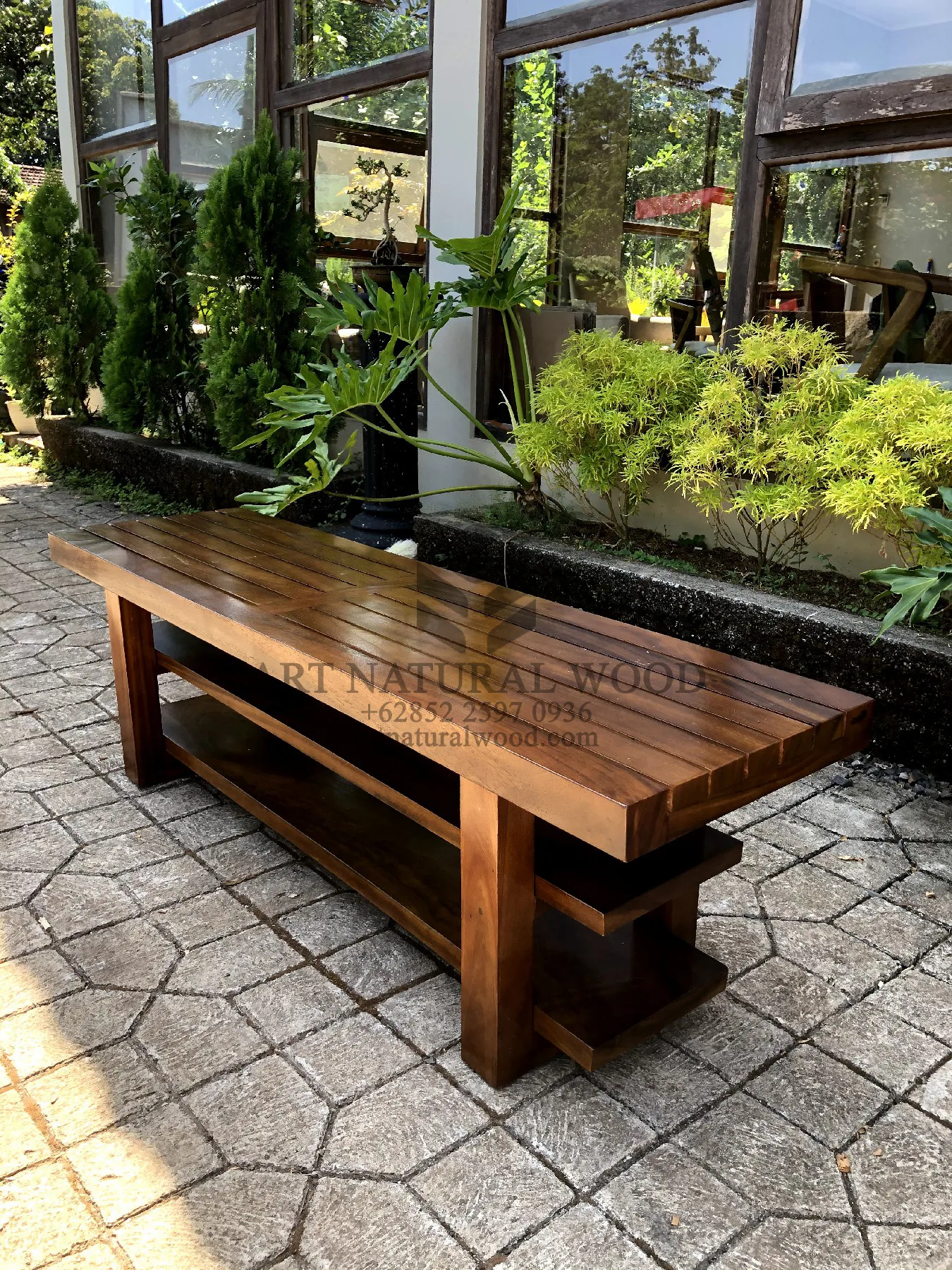 bangku aesthetic minimalis kayu trembesi solid