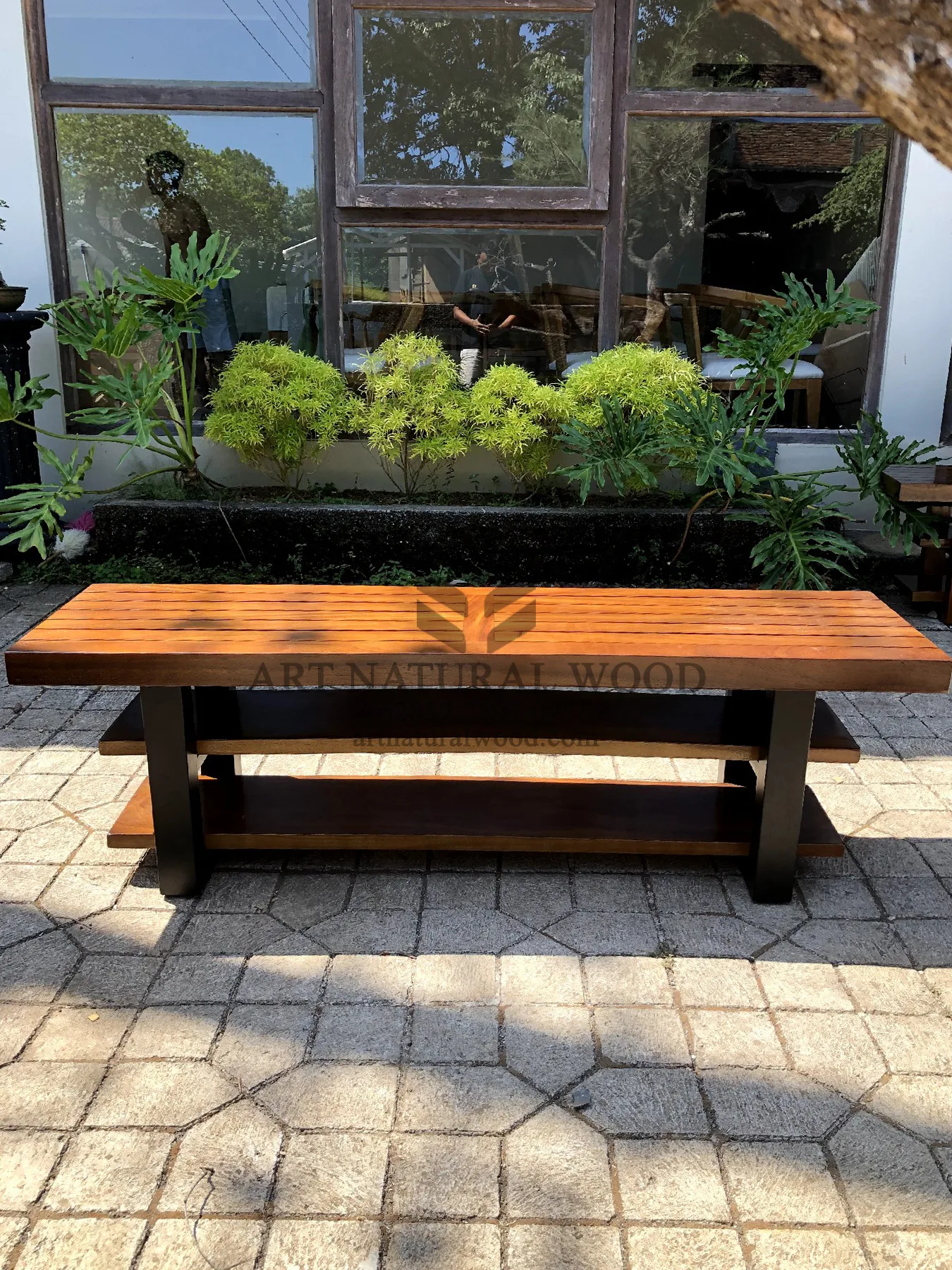 bangku aesthetic minimalis kayu trembesi solid