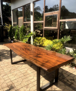 meja trembesi solid besar minimalis kaki besi