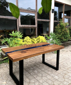 meja epoxy resin minimalis kayu trembesi solid kaki besi
