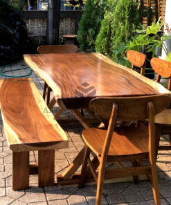 meja makan kayu trembesi 5 kursi 1 bangku-meja makan minimalis kayu trembesi-set meja makan kayu besar