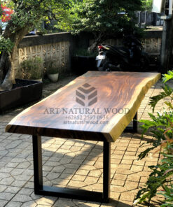 meja meeting minimalis kaki besi kayu trembesi solid utuh-meja rapat minimalis kaki besi-meja meeting kantor