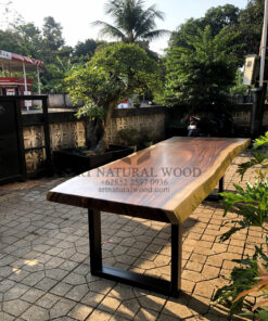 meja meeting minimalis kaki besi kayu trembesi solid utuh-meja rapat minimalis kaki besi-meja meeting kantor