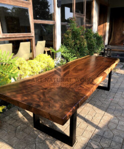 meja meeting minimalis kaki besi kayu trembesi solid utuh-meja rapat minimalis kaki besi-meja meeting kantor