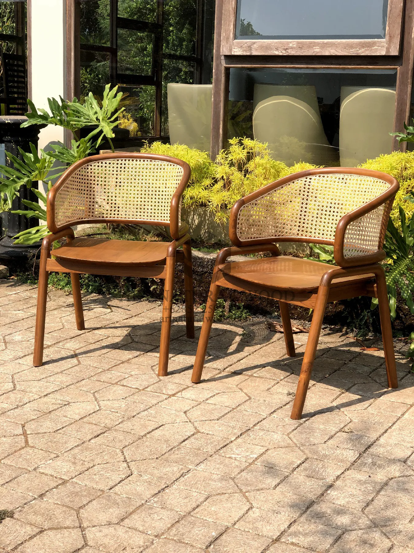 kursi rotan teras minimalis modern kayu jati