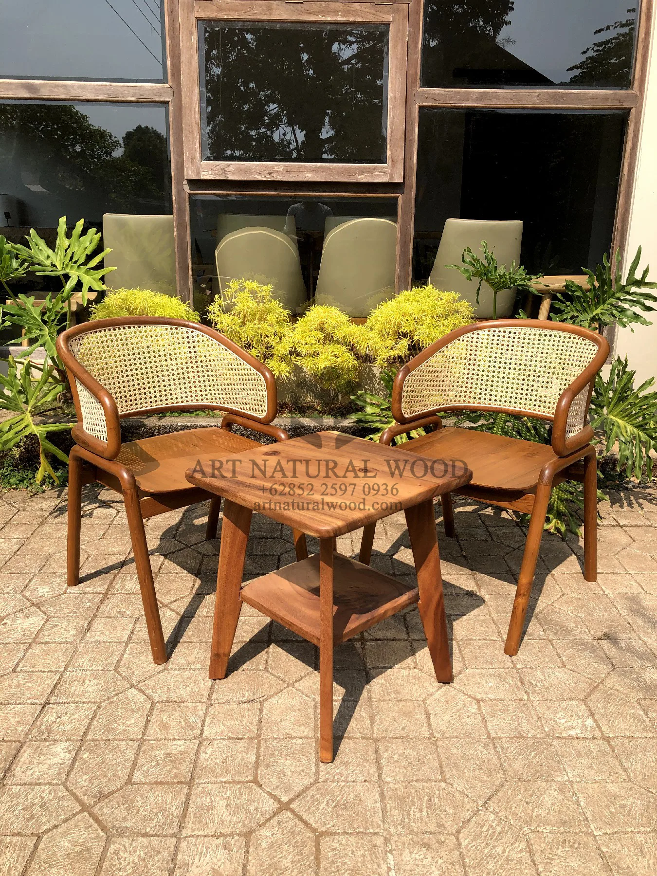 kursi rotan teras minimalis modern kayu jati