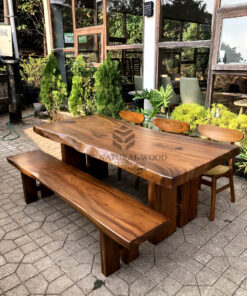 dining set minimalis kayu solid 1 bangku 3 kursi-meja bangku makan minimalis kayu trembesi