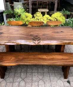 dining set minimalis kayu solid 1 bangku 3 kursi-meja bangku makan minimalis kayu trembesi