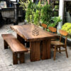 dining set minimalis kayu solid 1 bangku 3 kursi-meja bangku makan minimalis kayu trembesi