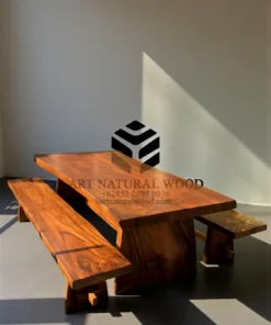 dining set minimalis kayu solid 1 bangku 3 kursi-meja bangku makan minimalis kayu trembesi