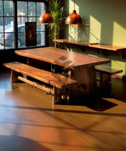 meja bangku makan kayu besar minimalis