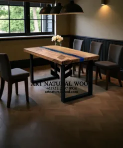 meja epoxy resin minimalis kayu trembesi solid kaki besi