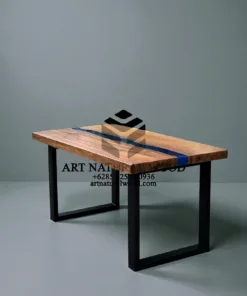 meja epoxy resin minimalis kayu trembesi solid kaki besi